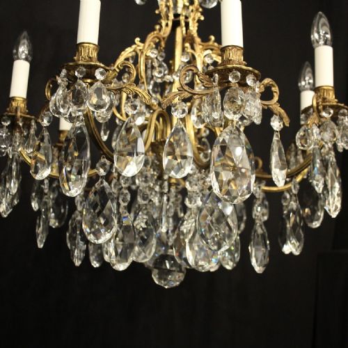 FRENCH GILDED BRONZE CRYSTAL 8 LIGHT ANTIQUE CHANDELIER - ADDITIONAL PHOTO 3