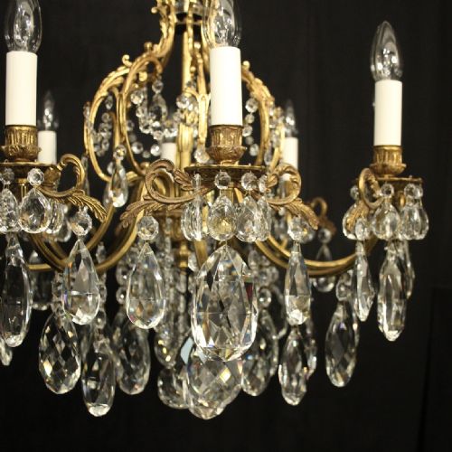 FRENCH GILDED BRONZE CRYSTAL 8 LIGHT ANTIQUE CHANDELIER - ADDITIONAL PHOTO 4