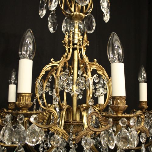 FRENCH GILDED BRONZE CRYSTAL 8 LIGHT ANTIQUE CHANDELIER - ADDITIONAL PHOTO 5
