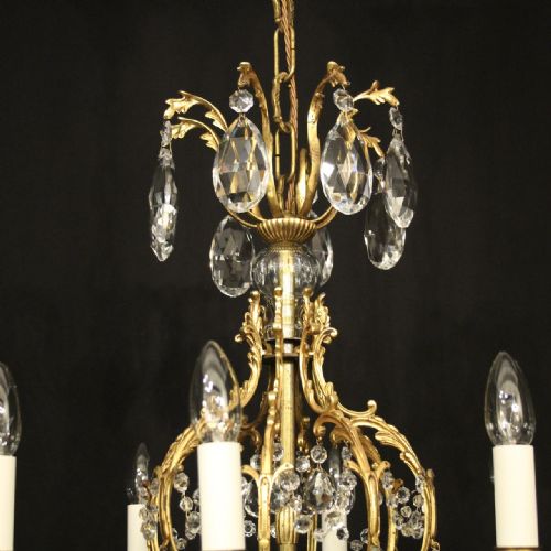 FRENCH GILDED BRONZE CRYSTAL 8 LIGHT ANTIQUE CHANDELIER - ADDITIONAL PHOTO 6