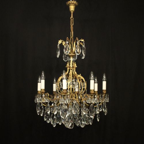 FRENCH GILDED BRONZE CRYSTAL 8 LIGHT ANTIQUE CHANDELIER - ADDITIONAL PHOTO 8