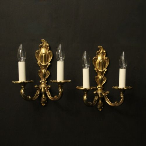 french pair of gilded twin arm wall lights - CATEGORY: ANTIQUE LIGHTING - DATED 1920