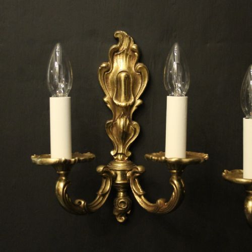 FRENCH PAIR OF GILDED TWIN ARM WALL LIGHTS - ADDITIONAL PHOTO 1