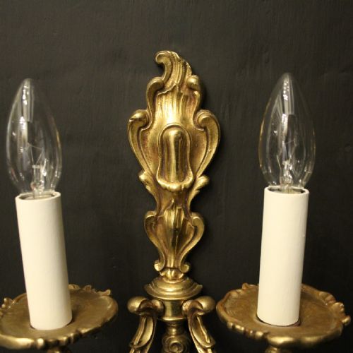 FRENCH PAIR OF GILDED TWIN ARM WALL LIGHTS - ADDITIONAL PHOTO 2
