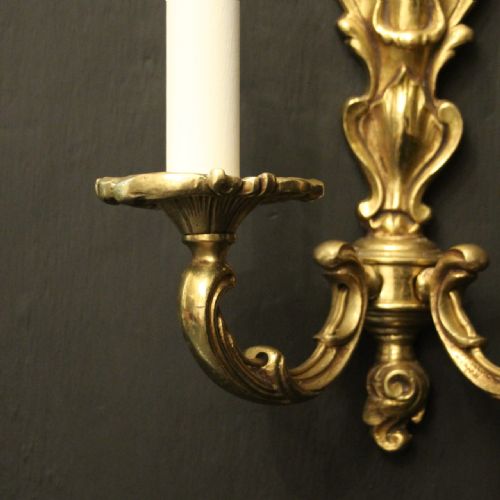 FRENCH PAIR OF GILDED TWIN ARM WALL LIGHTS - ADDITIONAL PHOTO 4