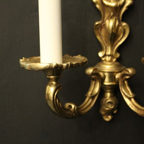 FRENCH PAIR OF GILDED TWIN ARM WALL LIGHTS - ADDITIONAL PHOTO 5