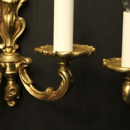 FRENCH PAIR OF GILDED TWIN ARM WALL LIGHTS - ADDITIONAL PHOTO 8
