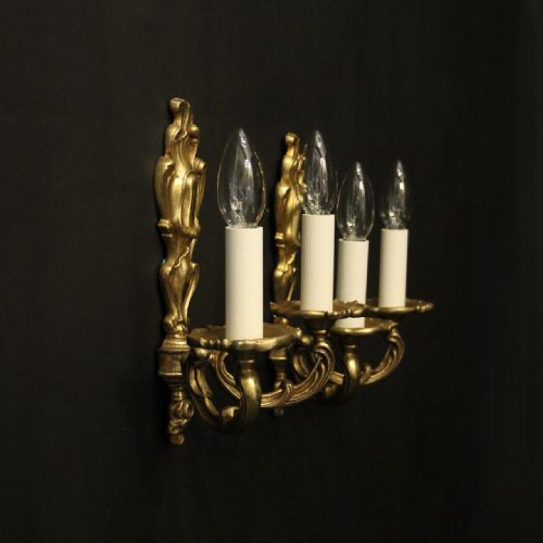 FRENCH PAIR OF GILDED TWIN ARM WALL LIGHTS - ADDITIONAL PHOTO 9