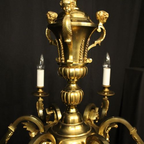 FRENCH GILDED MAZARIN 6 LIGHT ANTIQUE CHANDELIER - ADDITIONAL PHOTO 6