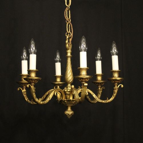 french gilded bronze 6 light antique chandelier - CATEGORY: ANTIQUE LIGHTING - DATED 1910