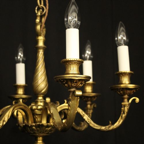FRENCH GILDED BRONZE 6 LIGHT ANTIQUE CHANDELIER - ADDITIONAL PHOTO 1