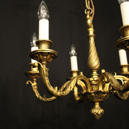 FRENCH GILDED BRONZE 6 LIGHT ANTIQUE CHANDELIER - ADDITIONAL PHOTO 2