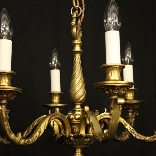 FRENCH GILDED BRONZE 6 LIGHT ANTIQUE CHANDELIER - ADDITIONAL PHOTO 3