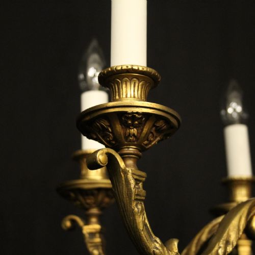 FRENCH GILDED BRONZE 6 LIGHT ANTIQUE CHANDELIER - ADDITIONAL PHOTO 4