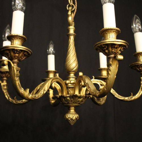 FRENCH GILDED BRONZE 6 LIGHT ANTIQUE CHANDELIER - ADDITIONAL PHOTO 5