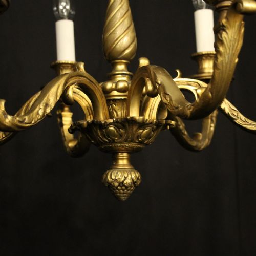 FRENCH GILDED BRONZE 6 LIGHT ANTIQUE CHANDELIER - ADDITIONAL PHOTO 6