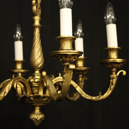 FRENCH GILDED BRONZE 6 LIGHT ANTIQUE CHANDELIER - ADDITIONAL PHOTO 7