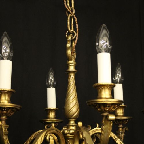 FRENCH GILDED BRONZE 6 LIGHT ANTIQUE CHANDELIER - ADDITIONAL PHOTO 8