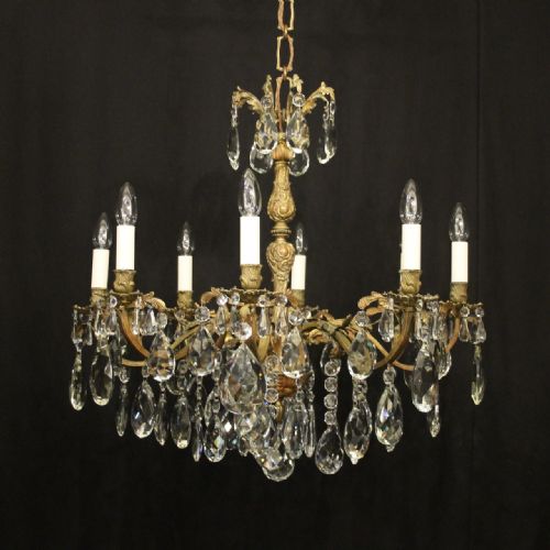 french gilded bronze crystal 8 light antique chandelier - CATEGORY: ANTIQUE LIGHTING - DATED 1920