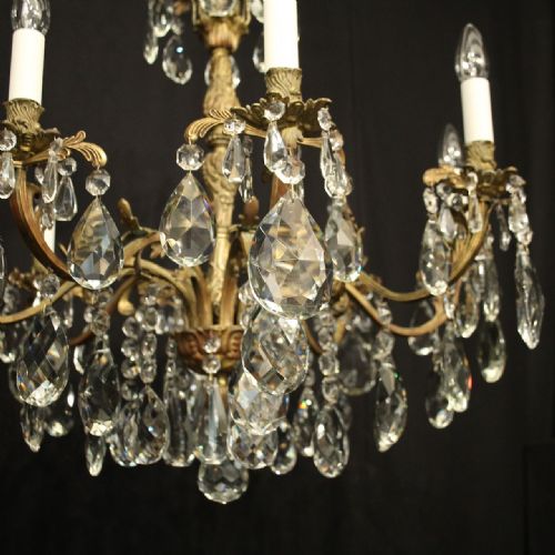 FRENCH GILDED BRONZE CRYSTAL 8 LIGHT ANTIQUE CHANDELIER - ADDITIONAL PHOTO 1