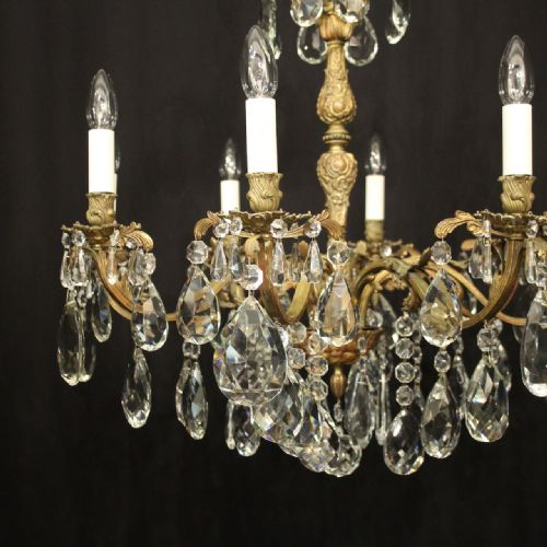 FRENCH GILDED BRONZE CRYSTAL 8 LIGHT ANTIQUE CHANDELIER - ADDITIONAL PHOTO 2