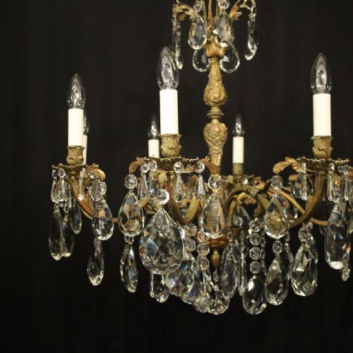 FRENCH GILDED BRONZE CRYSTAL 8 LIGHT ANTIQUE CHANDELIER - ADDITIONAL PHOTO 4