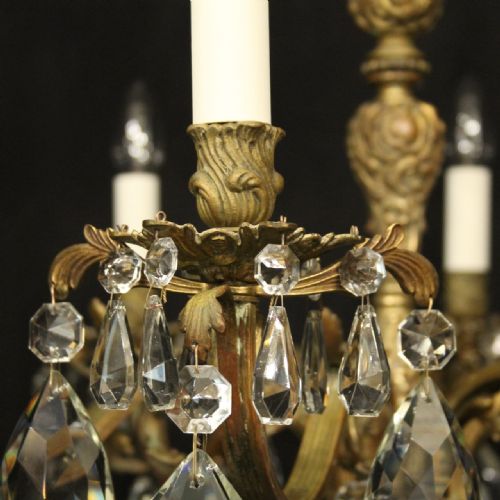 FRENCH GILDED BRONZE CRYSTAL 8 LIGHT ANTIQUE CHANDELIER - ADDITIONAL PHOTO 5