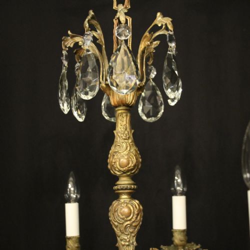 FRENCH GILDED BRONZE CRYSTAL 8 LIGHT ANTIQUE CHANDELIER - ADDITIONAL PHOTO 6