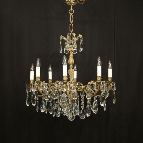 FRENCH GILDED BRONZE CRYSTAL 8 LIGHT ANTIQUE CHANDELIER - ADDITIONAL PHOTO 8