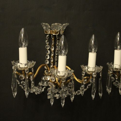 FRENCH PAIR OF CRYSTAL TRIPLE ARM ANTIQUES WALL LIGHTS - ADDITIONAL PHOTO 2