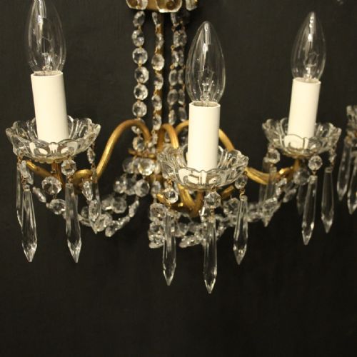 FRENCH PAIR OF CRYSTAL TRIPLE ARM ANTIQUES WALL LIGHTS - ADDITIONAL PHOTO 4