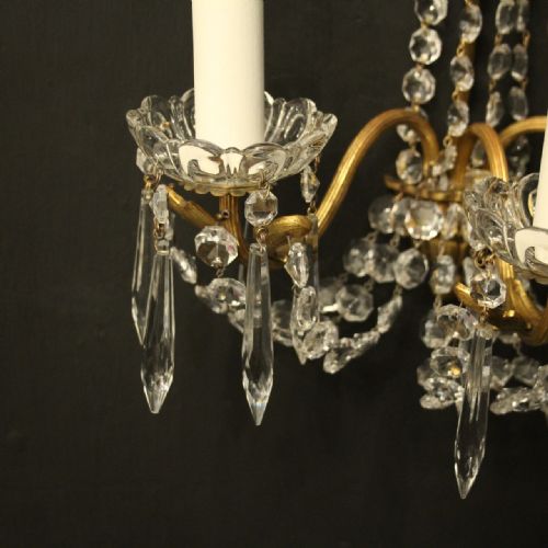 FRENCH PAIR OF CRYSTAL TRIPLE ARM ANTIQUES WALL LIGHTS - ADDITIONAL PHOTO 5