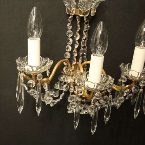 FRENCH PAIR OF CRYSTAL TRIPLE ARM ANTIQUES WALL LIGHTS - ADDITIONAL PHOTO 6