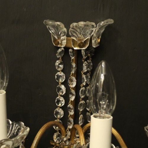 FRENCH PAIR OF CRYSTAL TRIPLE ARM ANTIQUES WALL LIGHTS - ADDITIONAL PHOTO 7