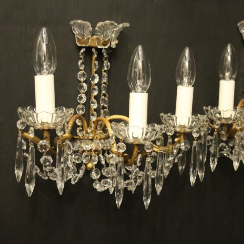 FRENCH PAIR OF CRYSTAL TRIPLE ARM ANTIQUES WALL LIGHTS - ADDITIONAL PHOTO 8