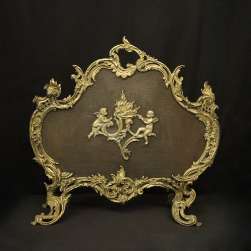 french gilded bronze rococo antique firescreen - CATEGORY: ANTIQUE FIREPLACES - DATED 19TH CENTURY