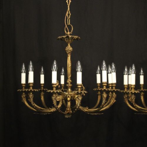 FRENCH PAIR OF GILDED BRASS 12 LIGHT CHANDELIERS - ADDITIONAL PHOTO 1