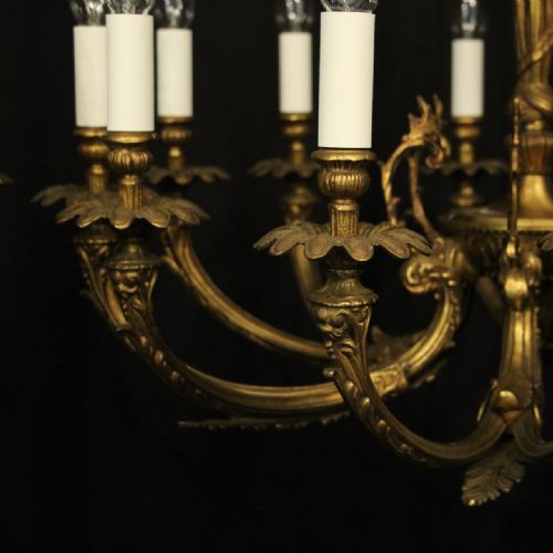 FRENCH PAIR OF GILDED BRASS 12 LIGHT CHANDELIERS - ADDITIONAL PHOTO 2