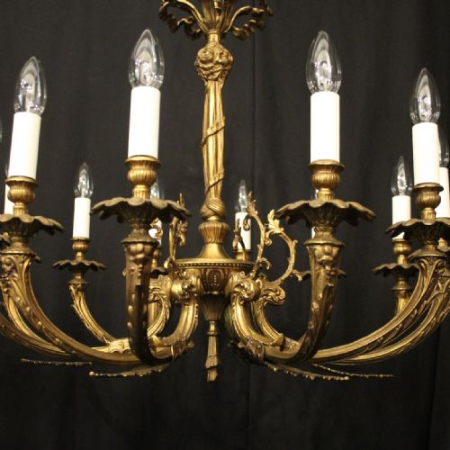 FRENCH PAIR OF GILDED BRASS 12 LIGHT CHANDELIERS - ADDITIONAL PHOTO 4