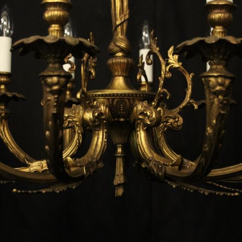 FRENCH PAIR OF GILDED BRASS 12 LIGHT CHANDELIERS - ADDITIONAL PHOTO 5