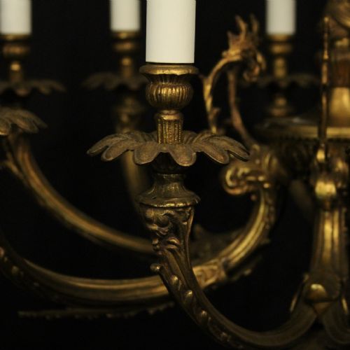 FRENCH PAIR OF GILDED BRASS 12 LIGHT CHANDELIERS - ADDITIONAL PHOTO 6