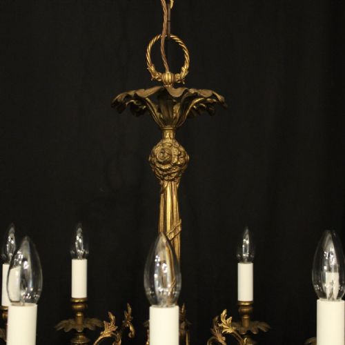 FRENCH PAIR OF GILDED BRASS 12 LIGHT CHANDELIERS - ADDITIONAL PHOTO 7