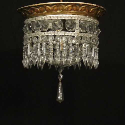 italian giltwood crystal single light antique plaffonier - CATEGORY: ANTIQUE LIGHTING - DATED 1920