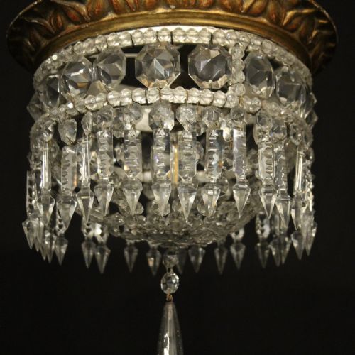 ITALIAN GILTWOOD CRYSTAL SINGLE LIGHT ANTIQUE PLAFFONIER - ADDITIONAL PHOTO 1