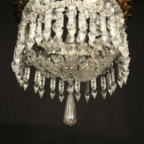 ITALIAN GILTWOOD CRYSTAL SINGLE LIGHT ANTIQUE PLAFFONIER - ADDITIONAL PHOTO 3