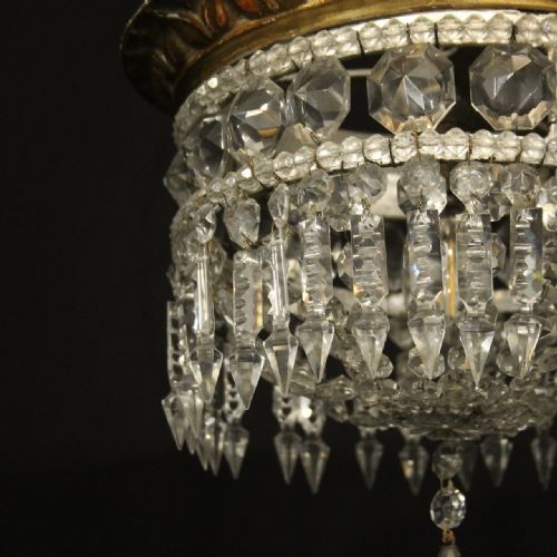 ITALIAN GILTWOOD CRYSTAL SINGLE LIGHT ANTIQUE PLAFFONIER - ADDITIONAL PHOTO 5