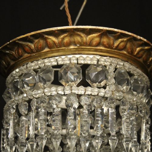 ITALIAN GILTWOOD CRYSTAL SINGLE LIGHT ANTIQUE PLAFFONIER - ADDITIONAL PHOTO 7