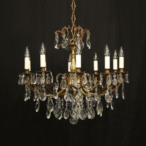 french gilded crystal 10 light antique chandelier - CATEGORY: ANTIQUE LIGHTING - DATED 1920