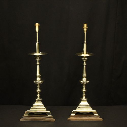ENGLISH PAIR OF BRASS ANTIQUE TABLE LAMPS - ADDITIONAL PHOTO 8
