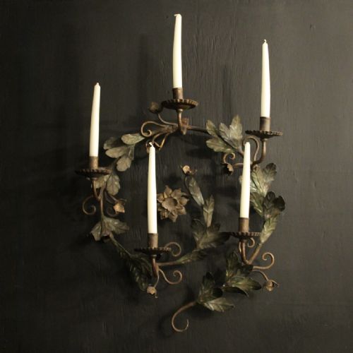 french single candle toleware antique wall light - CATEGORY: ANTIQUE LIGHTING - DATED 1920